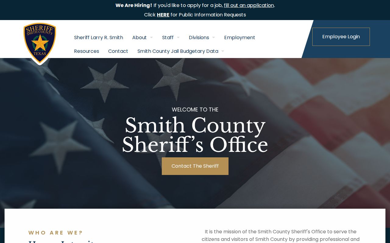 Smith County official sheriff source for custody and booking records